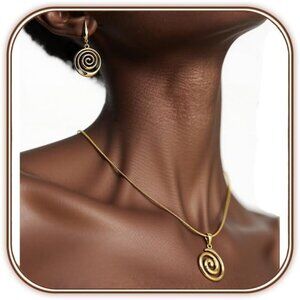 Gold Boho Jewelry Set for Women Spiral Necklace and Earrings Summer Gift